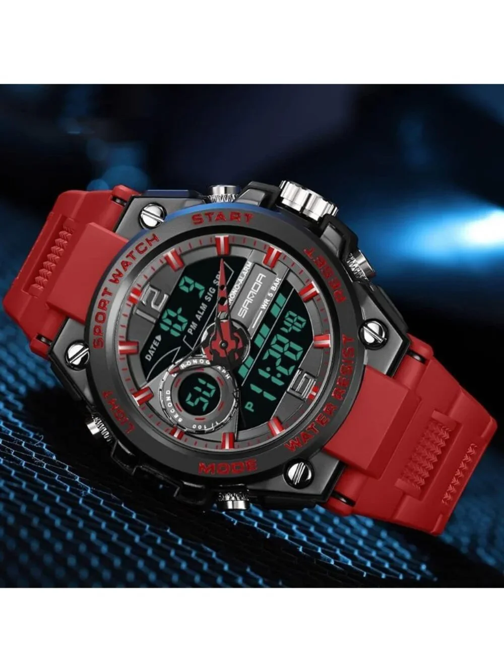 Men's Red And Black Analog Quartz Sports Waterproof Military LED Digital Watch